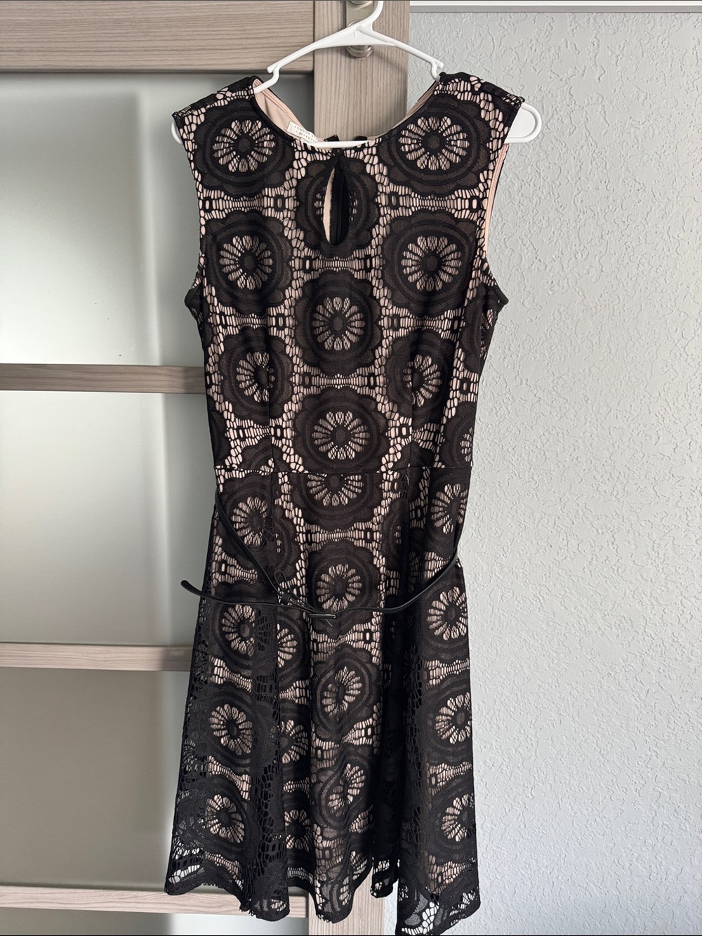 London Style Black Lace Dress with Nude Lining